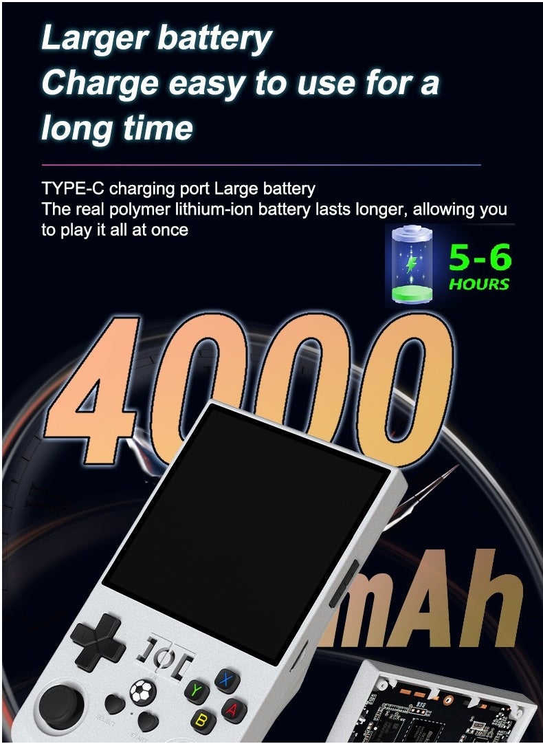 Handheld Game Console R36 MAX Rk3326 Android 13 4-inch IPS MIPI screen 4000mAh 5G WIFI Bluetooth Retro Video Players (Grey 128G)