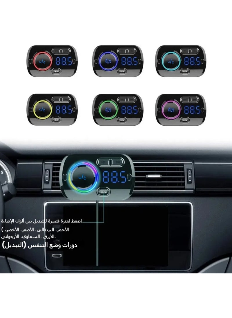 Bluetooth Car FM Transmitter Bluetooth 5.0 Car Radio Adapter Receiver With 7 Color Light QC3.0 2.4A USB Car Charger Kit