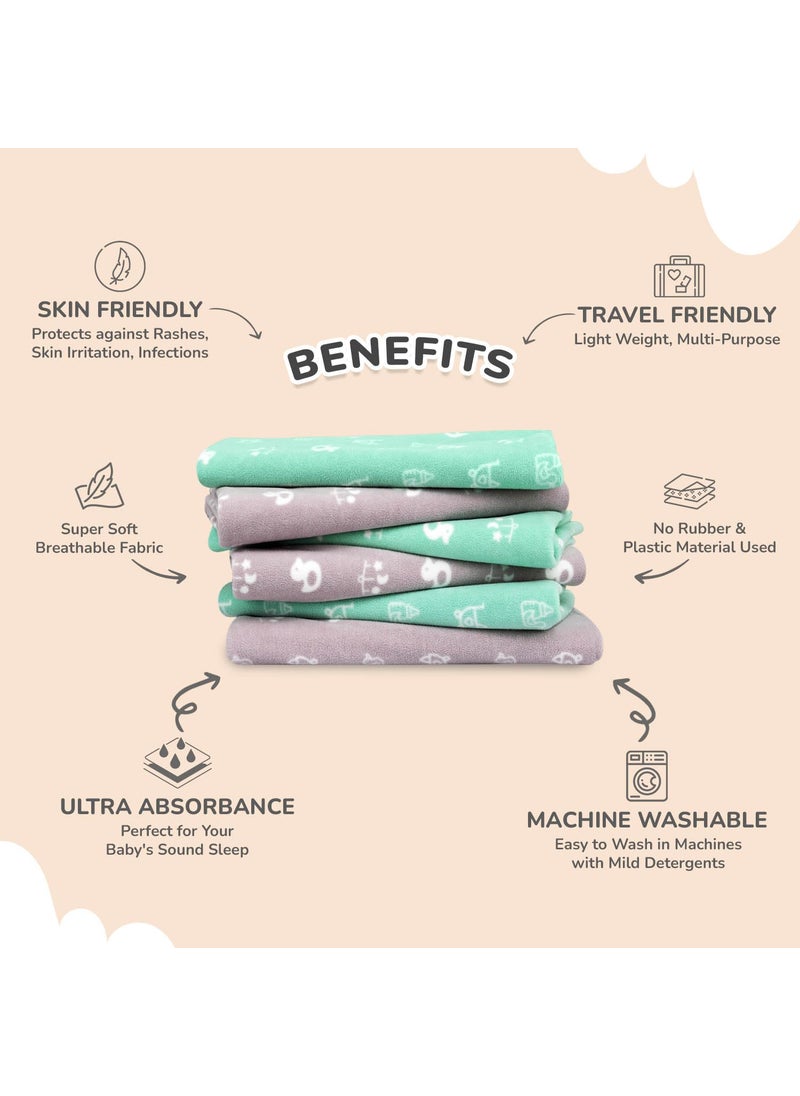 R for Rabbit Waterproof Quick Dry Sheet for Baby | Anti-Piling Fleece Breatheable Fabric Extra Absorbent Instant Dry Baby Bed/Cot Protector Mat (Size-L,Green-Grey,Pack of 2 Combo)