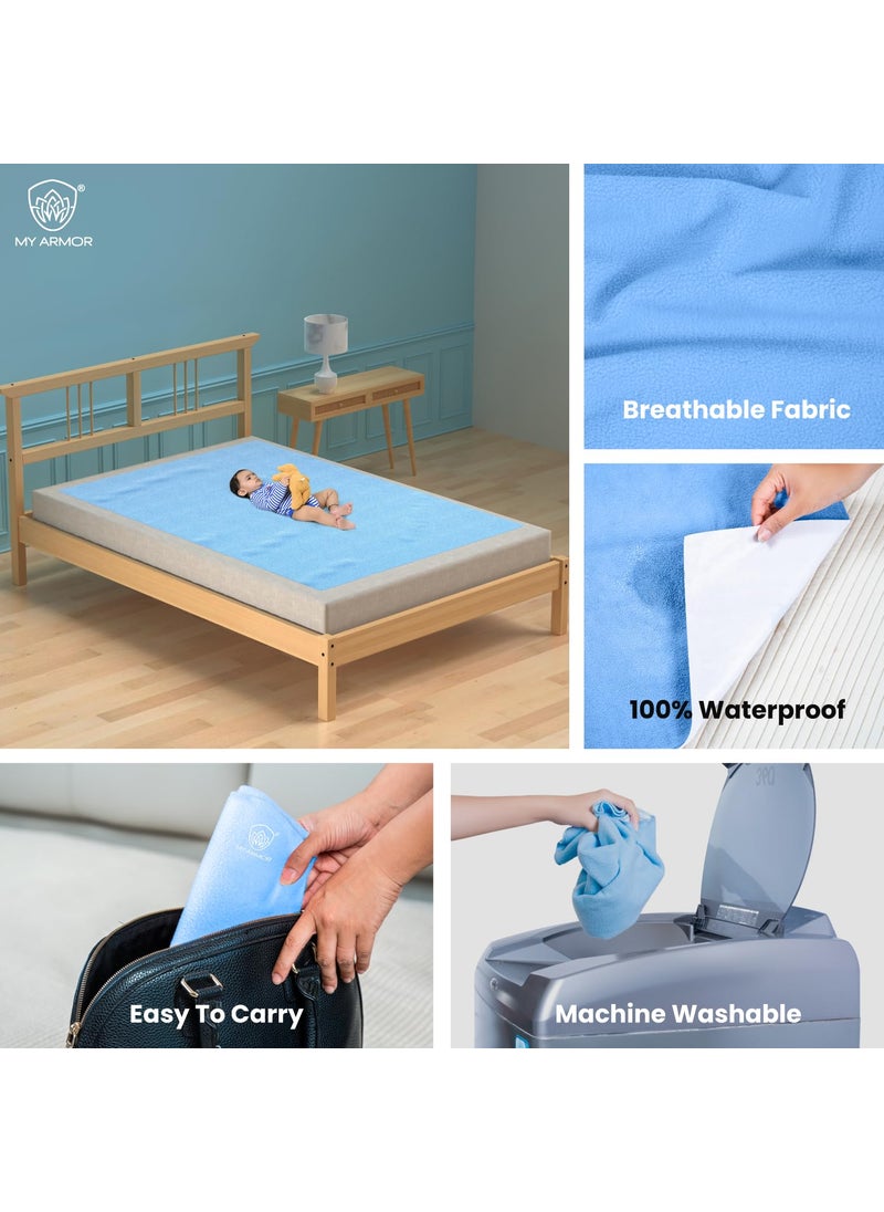 MY ARMOR Baby Dry Sheet for New Born Baby, Anti-Piling Waterproof Mattress Protector for Bed (Quick Drying/Extra Absorbent Dry Sheet for Bed) - Size 140x200 cm, Pack of 1, Sky Blue