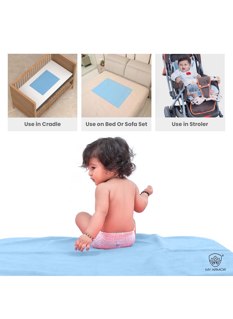 MY ARMOR Baby Dry Sheet for New Born Baby, Anti-Piling Waterproof Mattress Protector for Bed (Quick Drying/Extra Absorbent Dry Sheet for Bed) - Size 140x200 cm, Pack of 1, Sky Blue