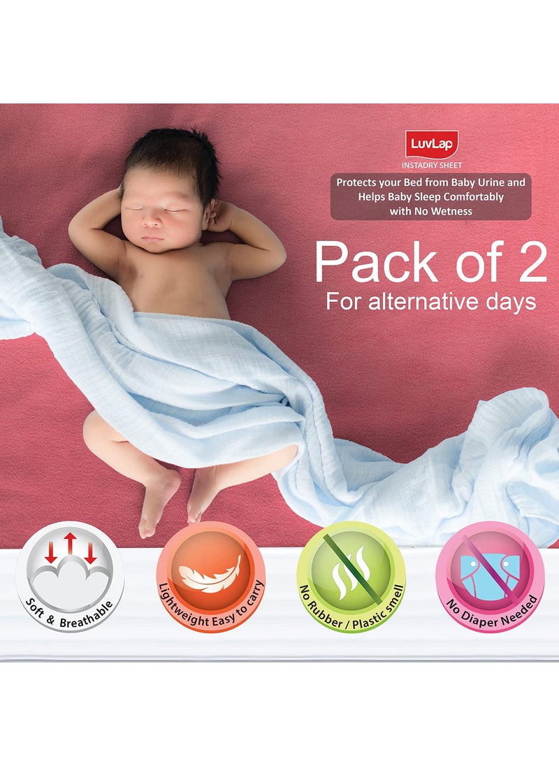 LuvLap Instadry Extra Absorbent Quick Dry Sheet for baby, Baby Bed Protector, Waterproof baby sheet - Sky Blue & Salmon Rose, 0m+ - Large 100 x 140cm Pack of 2
