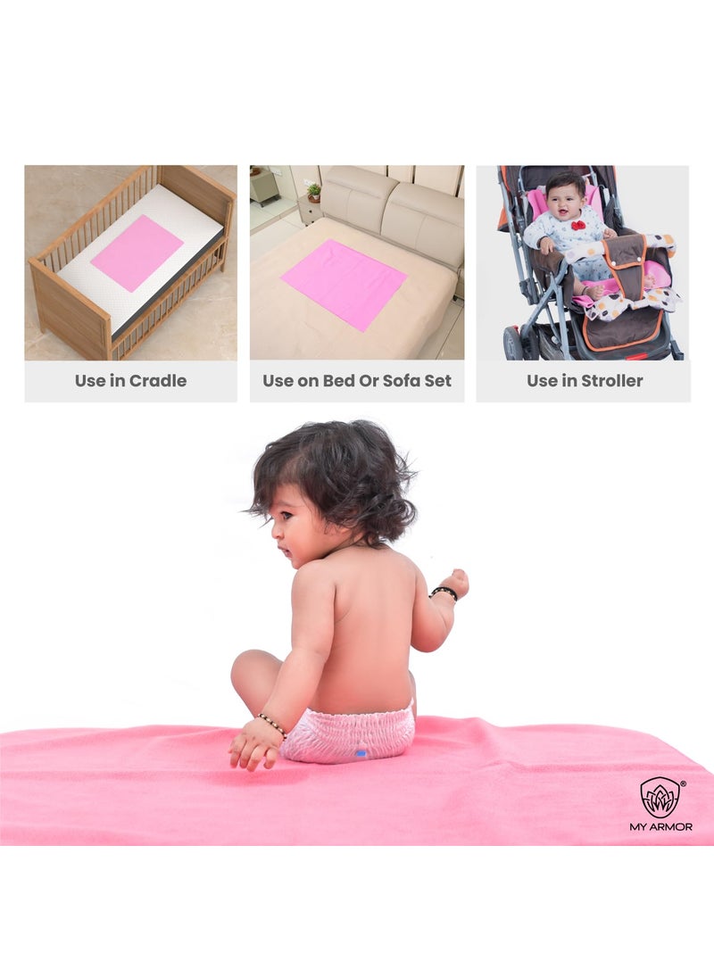 MY ARMOR Baby Dry Sheet for New Born Baby, Anti-Piling Waterproof Mattress Protector for Bed (Quick Drying/Extra Absorbent Dry Sheet for Bed) X-Large 140x200 cm, Pack of 1, Baby Pink