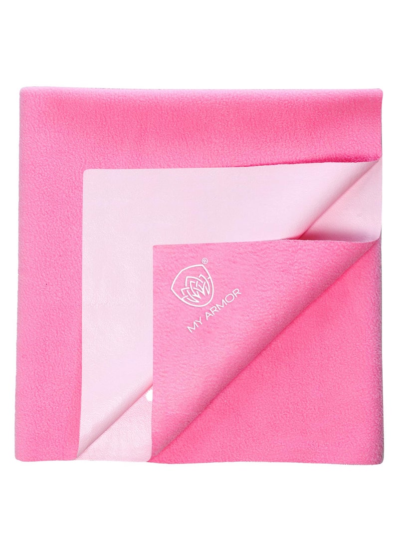 MY ARMOR Baby Dry Sheet for New Born Baby, Anti-Piling Waterproof Mattress Protector for Bed (Quick Drying/Extra Absorbent Dry Sheet for Bed) X-Large 140x200 cm, Pack of 1, Baby Pink