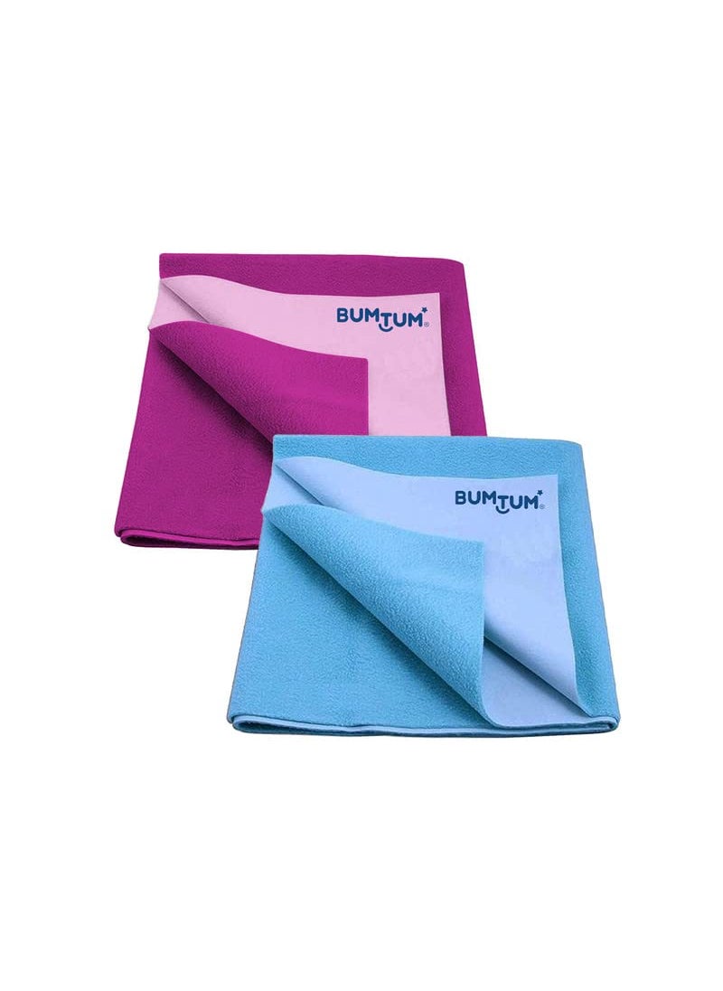 Bumtum Baby Dry Sheet Waterproof Soft Fleece Baby Bed Protector | Anti - Bacterial & Odour Free | Extra Absorbant, Reuseable & Washable (Grape + Aqua Blue Combo, Large Size, 100 * 140cm, Pack of 2)