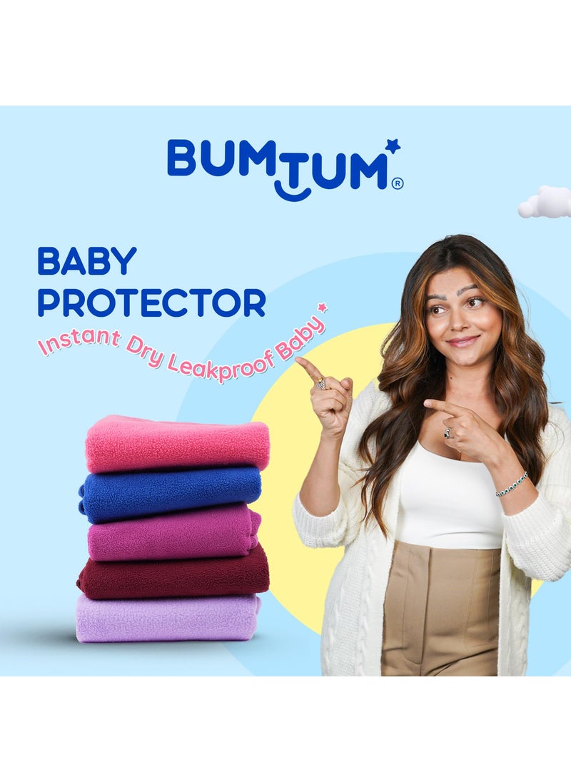 Bumtum Baby Dry Sheet Waterproof Soft Fleece Baby Bed Protector | Anti - Bacterial & Odour Free | Extra Absorbant, Reuseable & Washable (Aqua Blue + Lilac Combo, Large Size, 100 * 140cm, Pack of 2)