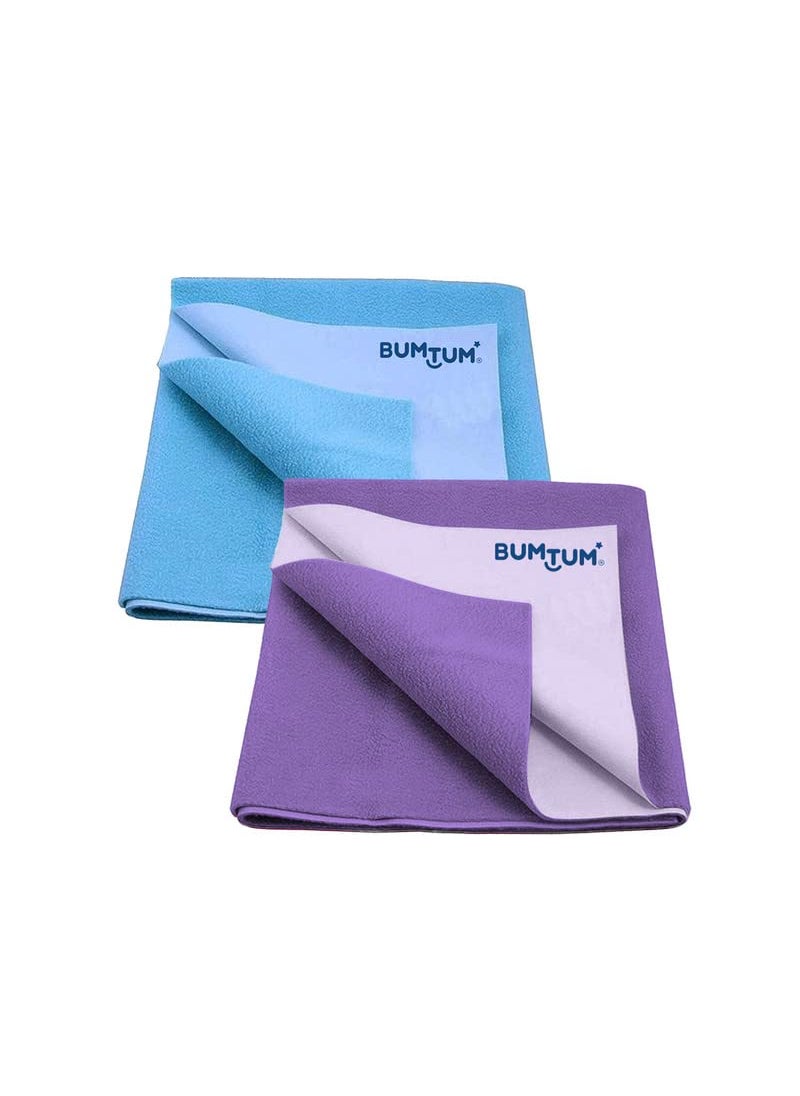 Bumtum Baby Dry Sheet Waterproof Soft Fleece Baby Bed Protector | Anti - Bacterial & Odour Free | Extra Absorbant, Reuseable & Washable (Aqua Blue + Lilac Combo, Large Size, 100 * 140cm, Pack of 2)