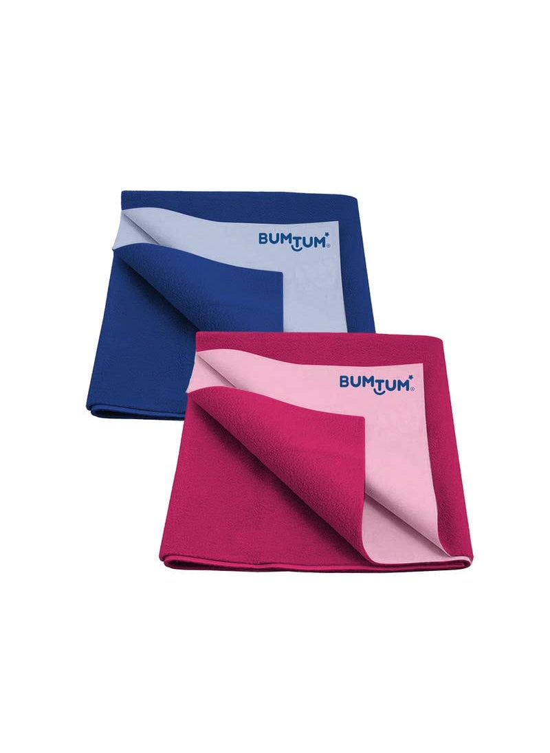 Bumtum Baby Dry Sheet Waterproof Soft Fleece Baby Bed Protector | Anti - Bacterial & Odour Free | Extra Absorbant, Reuseable & Washable (Royal Blue + Hot Pink Combo, Large Size, Pack of 2)