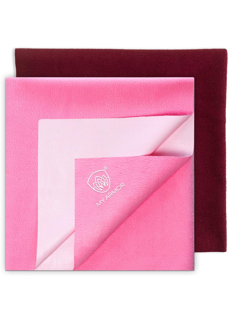 MY ARMOR Baby Dry Sheet for New Born Baby, Anti-Piling Waterproof Mattress Protector for Bed (Quick Drying/Extra Absorbent Dry Sheet for Bed) - Pack of 2 (Large (100cm x 140cm) (Pink & Maroon)