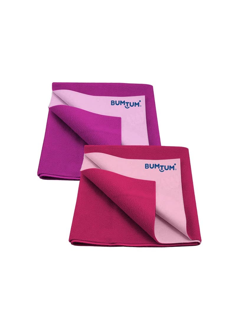 Bumtum Baby Dry Sheet Waterproof Quick Soft Fleece Baby Bed Protector | Anti-Bacterial & Odour Free | Extra Absorbant, Reuseable & Washable (Grape + Hot Pink Combo, Large Size, Pack of 2)