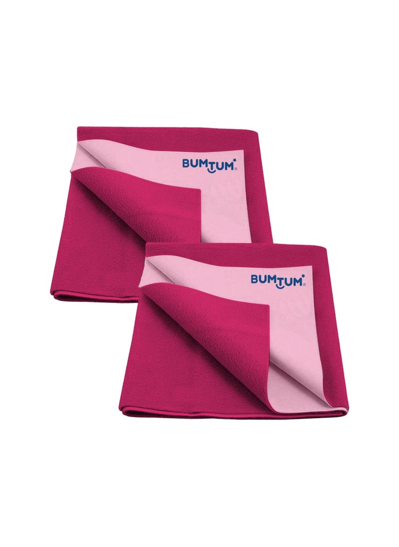 Bumtum Baby Dry Sheet Waterproof Soft Microfleece Baby Bed Protector | Anti - Bacterial & Odour Free | Extra Absorbant, Reuseable & Washable (Hot Pink, Large Size, 100 * 140cm, Pack of 2), Microfleece