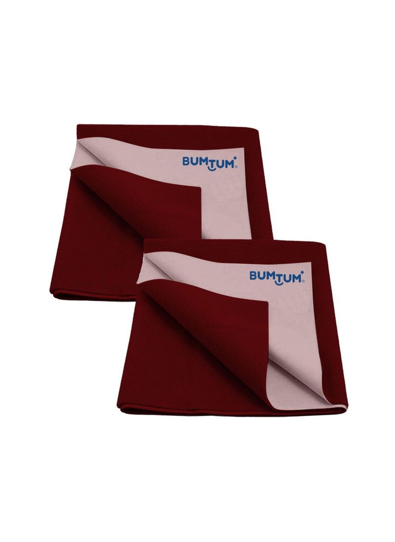 Bumtum Baby Dry Sheet Waterproof Soft Microfleece Baby Bed Protector | Anti - Bacterial & Odour Free | Extra Absorbant, Reuseable & Washable (Maroon, Large Size, 100 * 140cm, Pack of 2), Microfleece