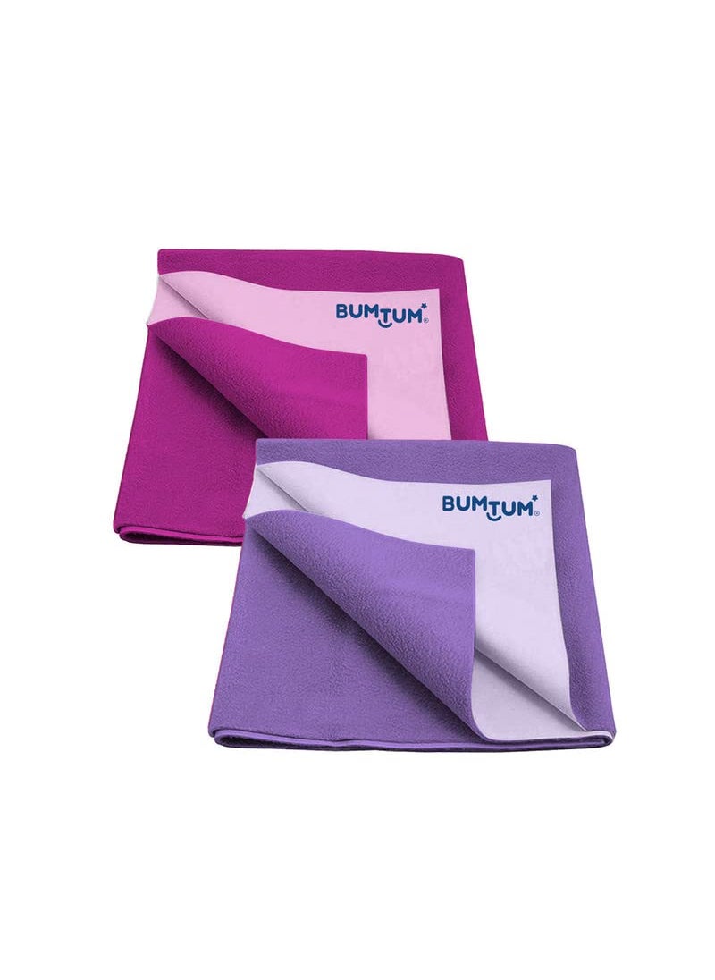 Bumtum Baby Dry Sheet Waterproof Soft Fleece Baby Bed Protector | Anti - Bacterial & Odour Free | Extra Absorbant, Reuseable & Washable (Grape + Lilac Combo, Large Size, 100 * 140cm, Pack of 2)