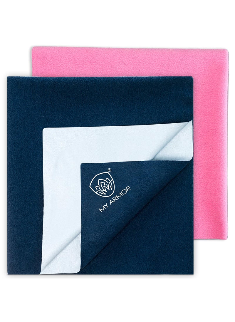 MY ARMOR Baby Dry Sheet for New Born Baby, Anti-Piling Waterproof Mattress Protector for Bed (Quick Drying/Extra Absorbent Dry Sheet for Bed) - Pack of 2 (Large (100cm x 140cm) (Pink & Royal Blue)