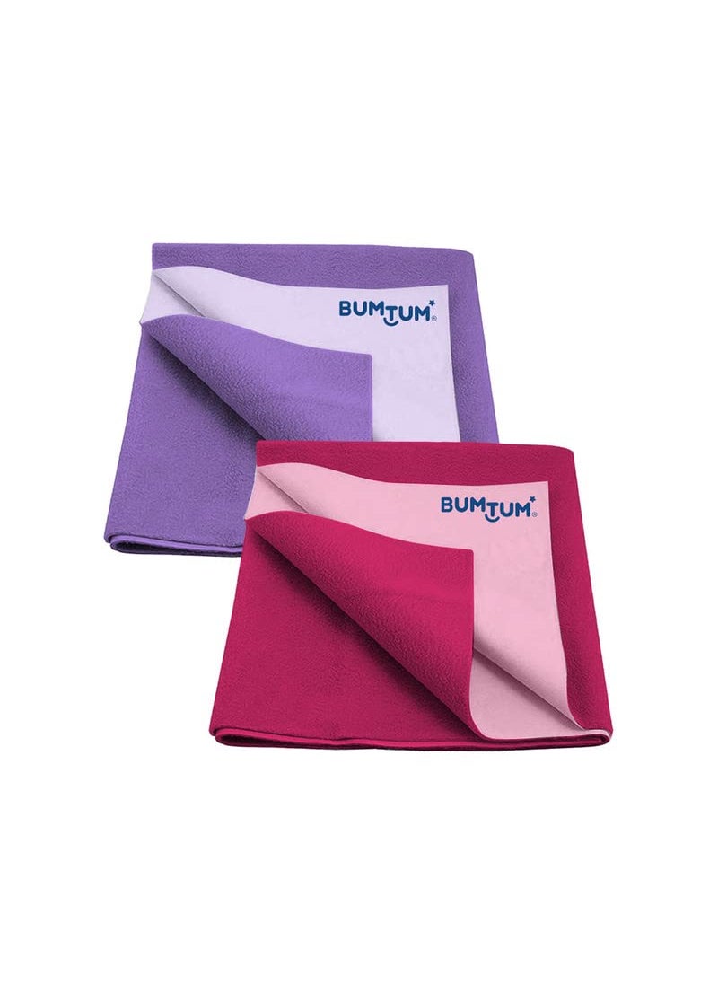 Bumtum Baby Dry Sheet Waterproof Soft Fleece Baby Bed Protector | Anti - Bacterial & Odour Free | Extra Absorbant, Reuseable & Washable (Lilac + Hot Pink Combo, Large Size, 100 * 140cm, Pack of 2)
