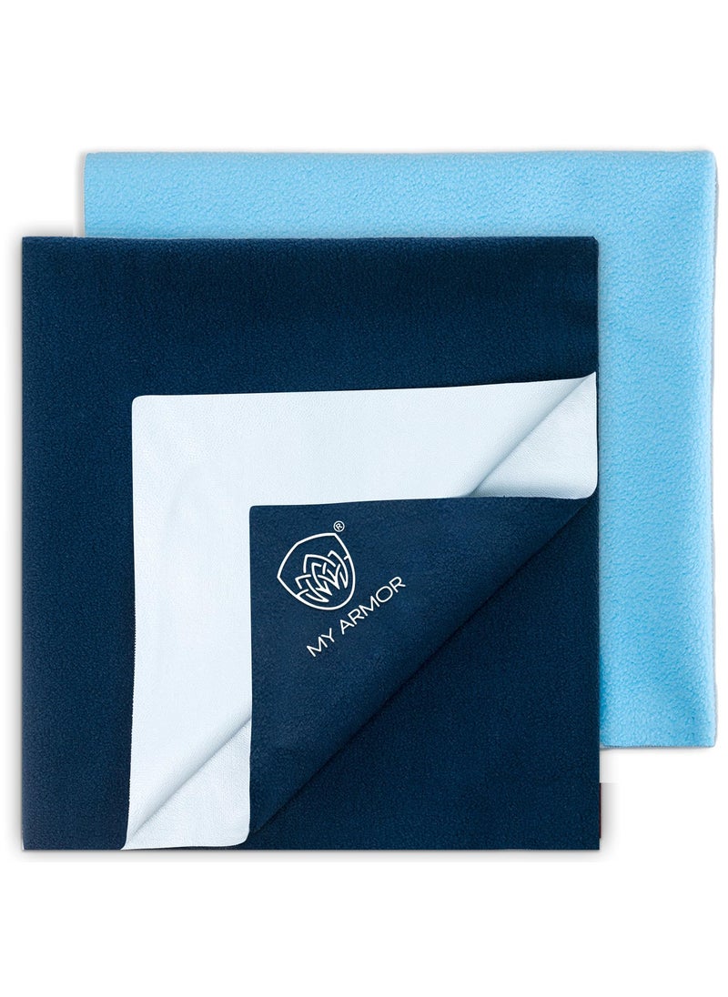 MY ARMOR Baby Dry Sheet for New Born Baby, Anti-Piling Waterproof Mattress Protector for Bed (Quick Drying/Extra Absorbent Dry Sheet for Bed) - Pack of 2 (Large (100cm x 140cm) (Royal Blue & Sky Blue)