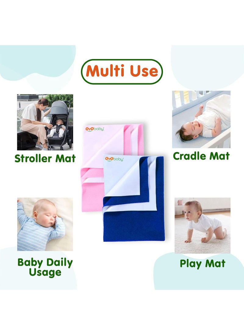 OYO BABY Cotton Waterproof Sheet, Extra Absorbent Fastest Dry Sheet for Baby, Anti-Piling Fleece Baby Bed Protector, Medium Size 70x100cm, Pack of 3, Salmon Rose, Royal Blue & Peach