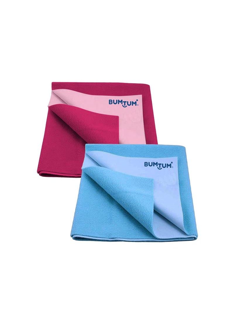 Bumtum Baby Dry Sheet Waterproof Soft Fleece Baby Bed Protector | Anti - Bacterial & Odour Free | Extra Absorbant, Reuseable & Washable (Hot Pink + Aqua Blue Combo, Large Size, 100 * 140cm, Pack of 2)