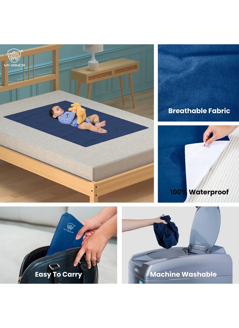 MY ARMOR Baby Dry Sheet for New Born Baby, Anti-Piling Waterproof Mattress Protector for Bed (Quick Drying/Extra Absorbent Dry Sheet for Bed) - Pack of 2 (Large (100cm x 140cm), Maroon & Royal Blue)