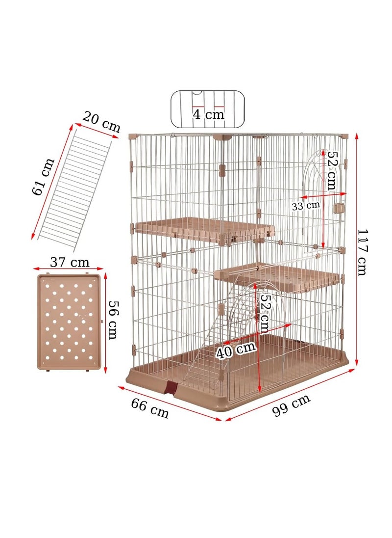 Pink Large Cat Cage - Durable Design with 2 Large Arched Doors, Spring Door Lock, Double Layer Partition, 2 Widened Floors, and Cat Ladder, Easy to Assemble, 117 cm (Pink)