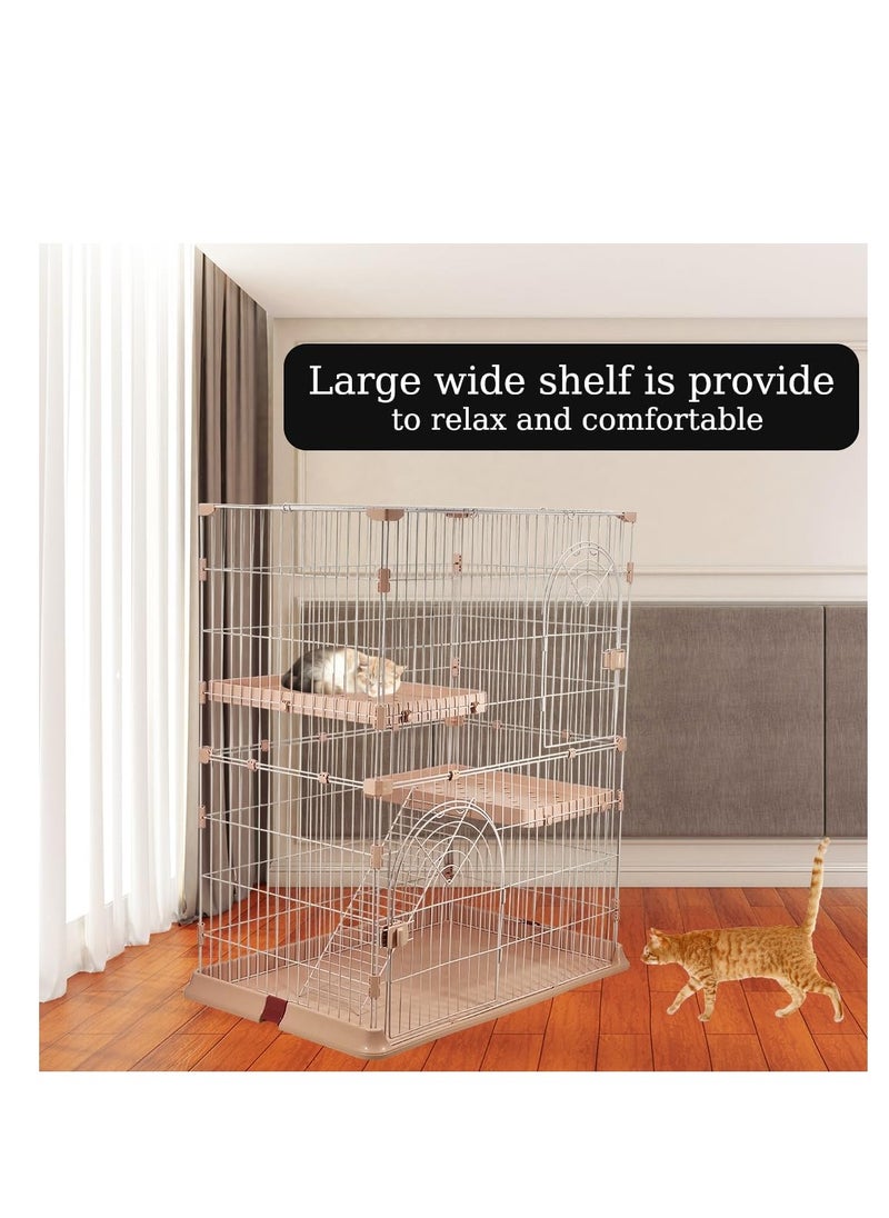 Pink Large Cat Cage - Durable Design with 2 Large Arched Doors, Spring Door Lock, Double Layer Partition, 2 Widened Floors, and Cat Ladder, Easy to Assemble, 117 cm (Pink)