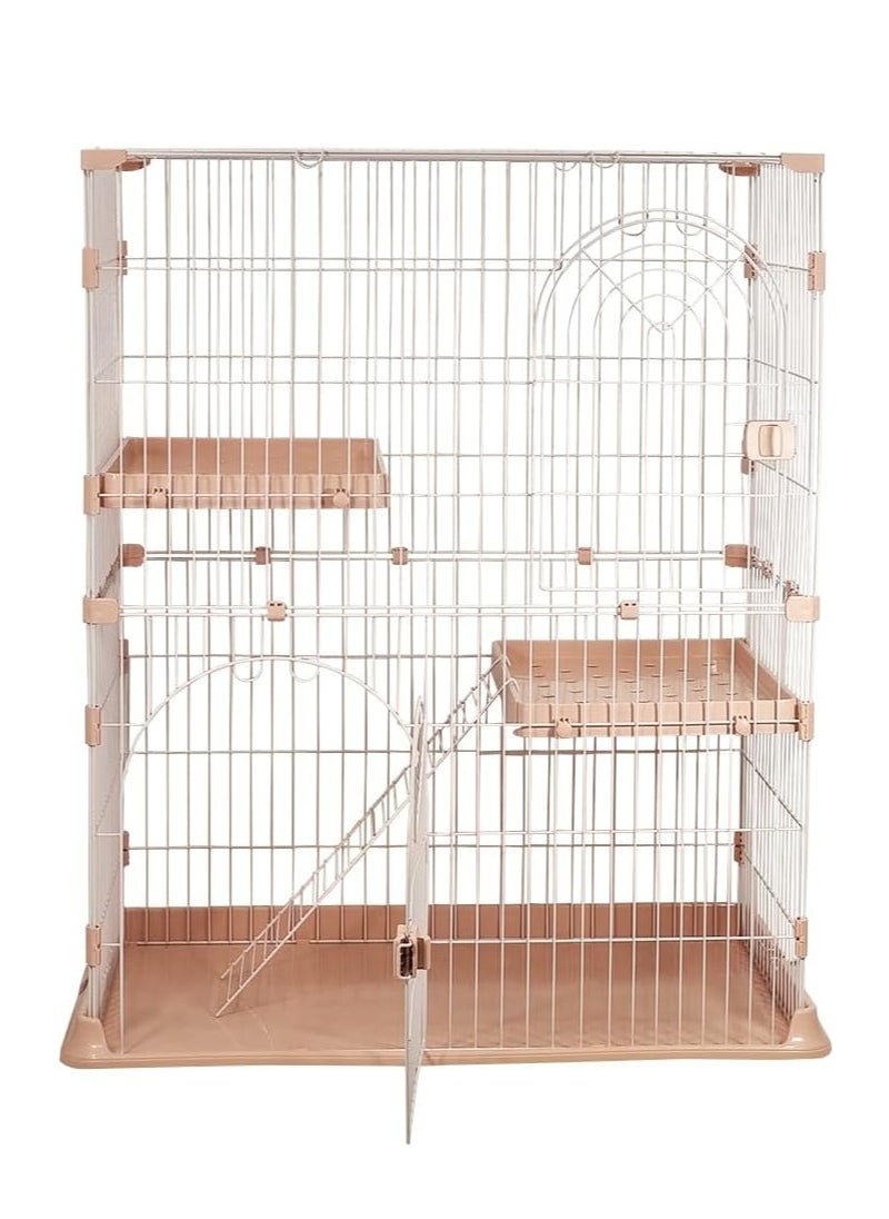 Pink Large Cat Cage - Durable Design with 2 Large Arched Doors, Spring Door Lock, Double Layer Partition, 2 Widened Floors, and Cat Ladder, Easy to Assemble, 117 cm (Pink)