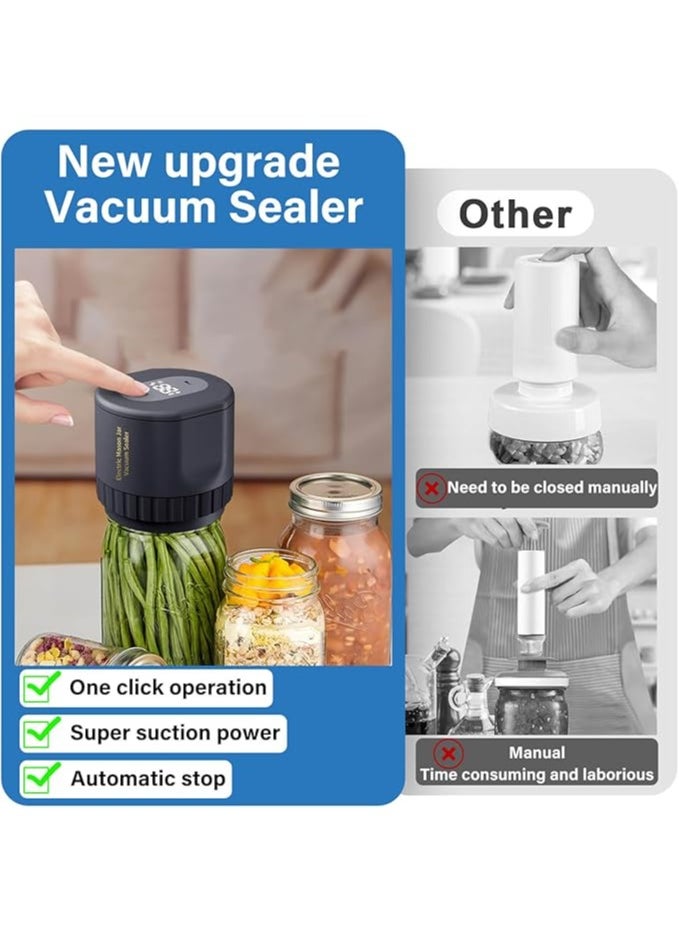 Electric  Jar Vacuum Sealing Kit,  Jar Vacuum Sealer for Wide and Regular Mouths, Vacuum Sealer for Food Storage with 10 Caps, Bottle Opener