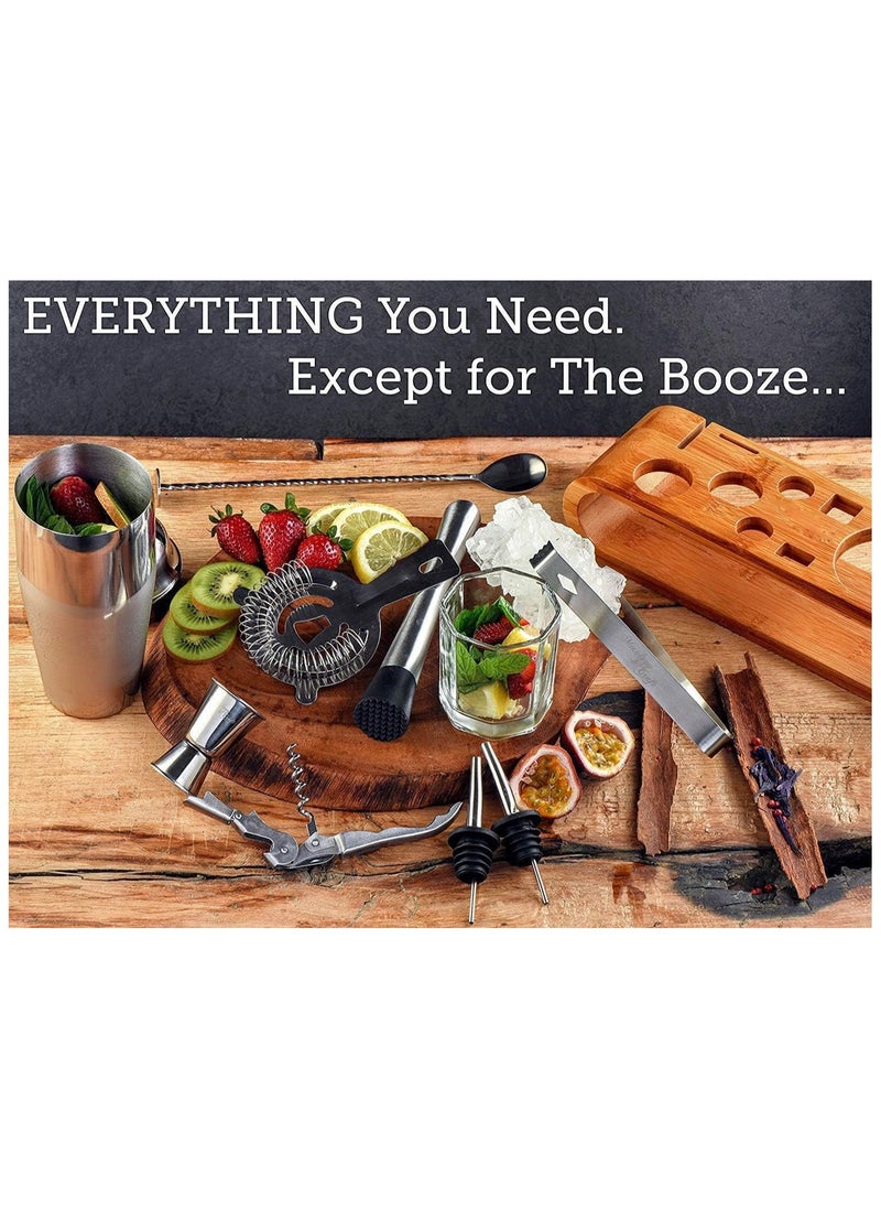 Cocktail Shaker Set 750ml Stainless Steel Bar Tool Set Bartender Kit with Display Stand