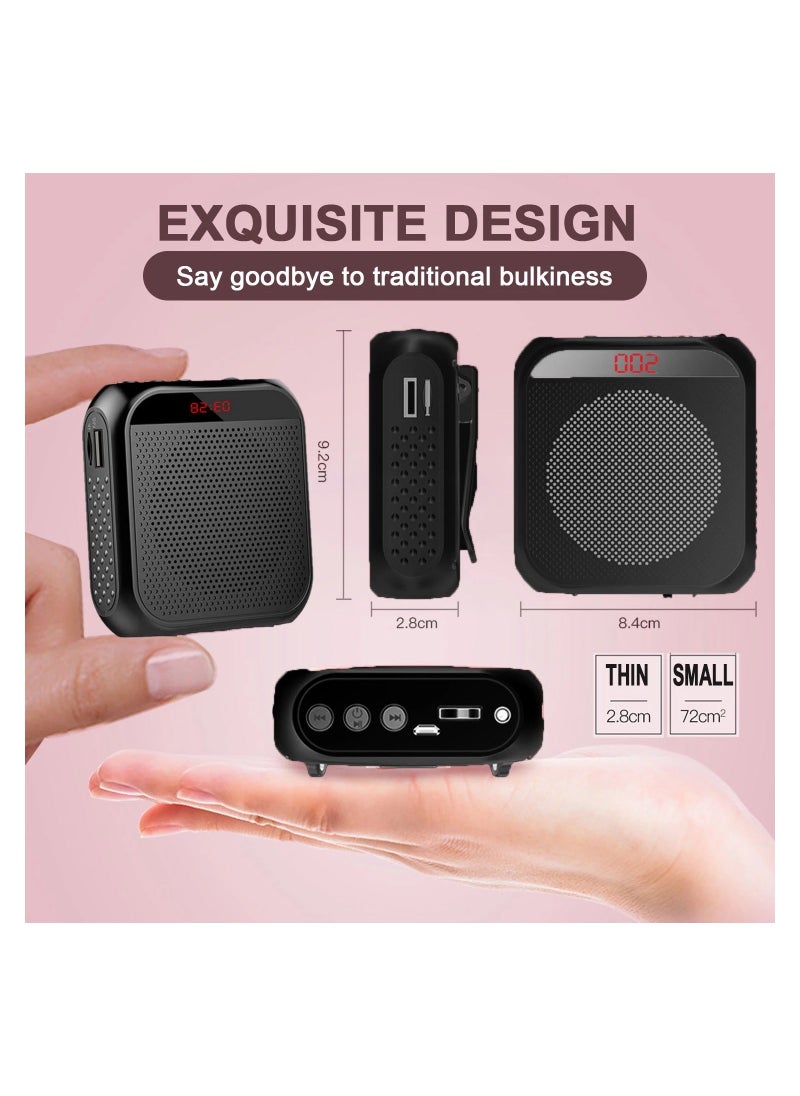 Voice Amplifier with Wired Microphone Headset, Portable Rechargeable PA System Speaker Personal Microphone Speech Amplifier, Loudspeaker for Teachers, Tour Guides/Coaches Metting/Yoga/Fitness (Black)