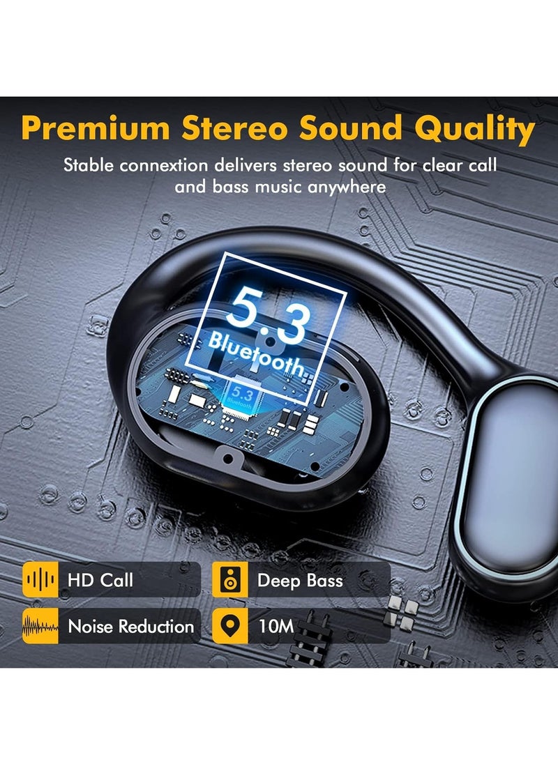 Wireless In-Ear Bluetooth Headset with Wireless Charging Case, Bone Conduction Over-Ear Headset with Ear Hook, Built-in Noise Cancelling Microphone, IP5 Waterproof, Suitable for Sports Running