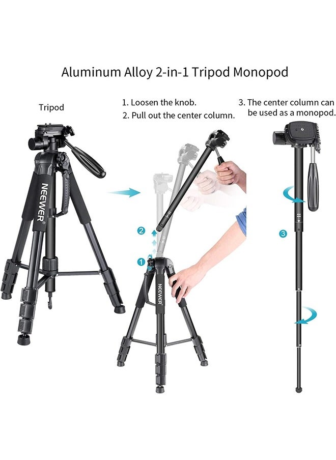NEEWER Portable Aluminum Alloy Camera 2 in 1 Tripod Monopod Max. 70