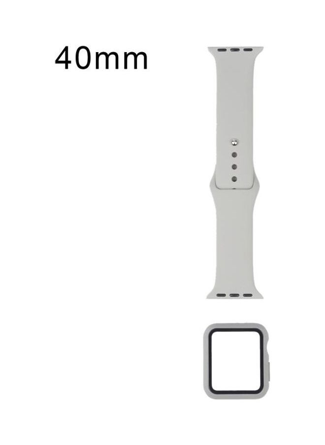 Replacement Watchband With Watch Protective Case And Screen Protector Set For Apple Watch Series 7 41mm/ u0026 6 u0026 SE u0026 5 u0026 4 40mm Grey