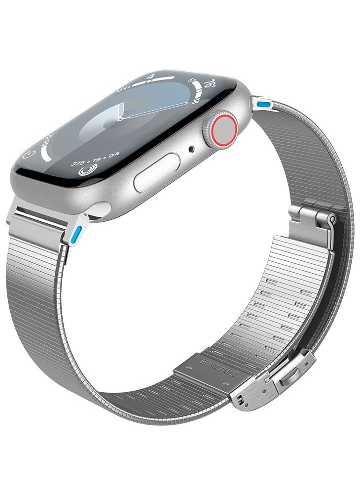 Sleek Link Apple Watch Band for Apple Watch Ultra 2/1 49mm, Series 10 46mm, 9/8/7 45mm, SE2/SE/6/5/4 44mm, 3/2/1 42mm Adjustable Stainless Steel Band Strap - Silver