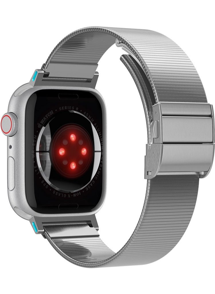 Sleek Link Apple Watch Band for Apple Watch Ultra 2/1 49mm, Series 10 46mm, 9/8/7 45mm, SE2/SE/6/5/4 44mm, 3/2/1 42mm Adjustable Stainless Steel Band Strap - Silver