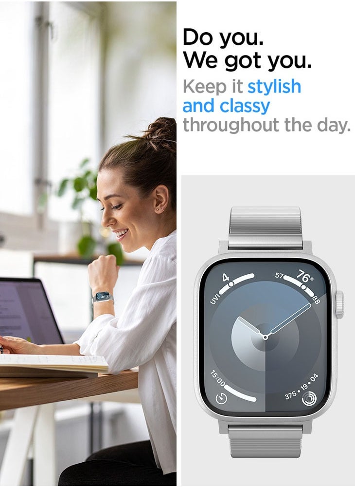 Sleek Link Apple Watch Band for Apple Watch Ultra 2/1 49mm, Series 10 46mm, 9/8/7 45mm, SE2/SE/6/5/4 44mm, 3/2/1 42mm Adjustable Stainless Steel Band Strap - Silver