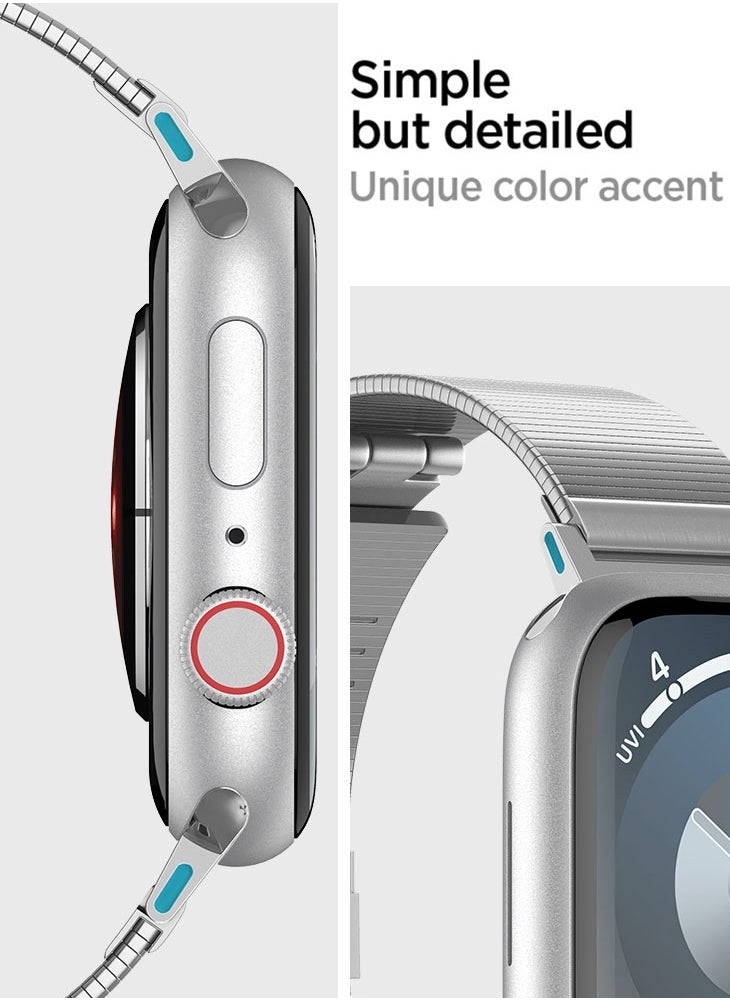 Sleek Link Apple Watch Band for Apple Watch Ultra 2/1 49mm, Series 10 46mm, 9/8/7 45mm, SE2/SE/6/5/4 44mm, 3/2/1 42mm Adjustable Stainless Steel Band Strap - Silver