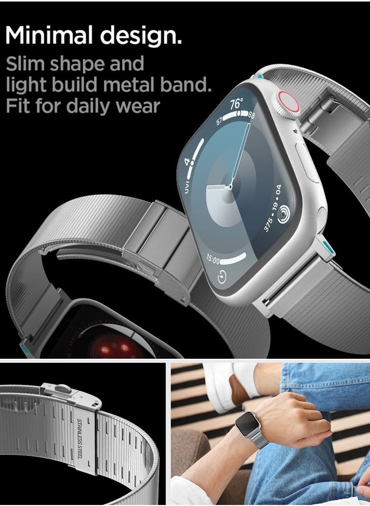 Sleek Link Apple Watch Band for Apple Watch Ultra 2/1 49mm, Series 10 46mm, 9/8/7 45mm, SE2/SE/6/5/4 44mm, 3/2/1 42mm Adjustable Stainless Steel Band Strap - Silver
