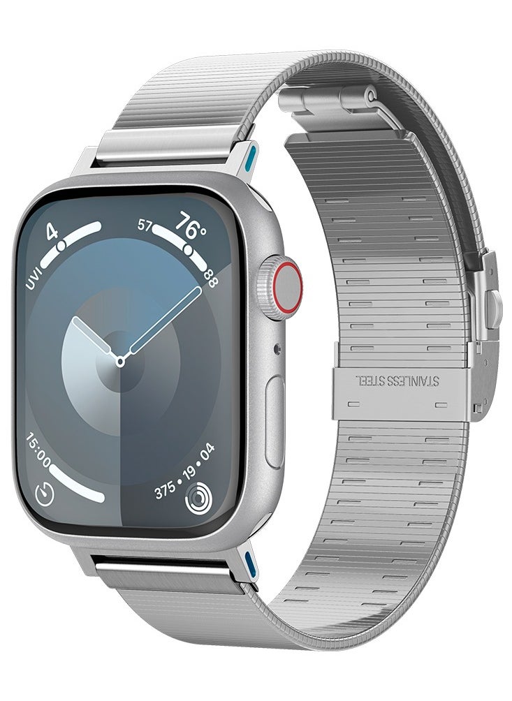 Sleek Link Apple Watch Band for Apple Watch Ultra 2/1 49mm, Series 10 46mm, 9/8/7 45mm, SE2/SE/6/5/4 44mm, 3/2/1 42mm Adjustable Stainless Steel Band Strap - Silver
