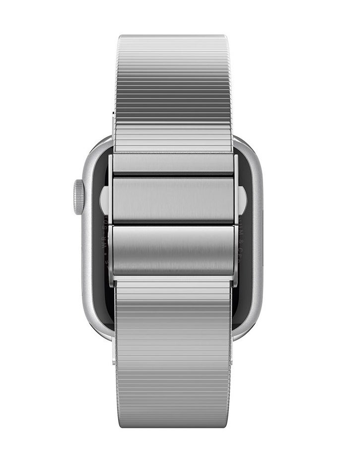 Sleek Link Apple Watch Band for Apple Watch Ultra 2/1 49mm, Series 10 46mm, 9/8/7 45mm, SE2/SE/6/5/4 44mm, 3/2/1 42mm Adjustable Stainless Steel Band Strap - Silver