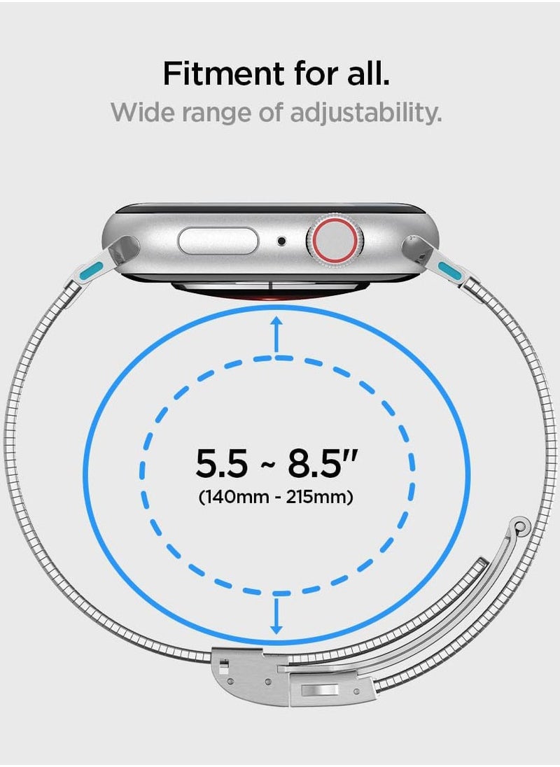 Sleek Link Apple Watch Band for Apple Watch Ultra 2/1 49mm, Series 10 46mm, 9/8/7 45mm, SE2/SE/6/5/4 44mm, 3/2/1 42mm Adjustable Stainless Steel Band Strap - Silver