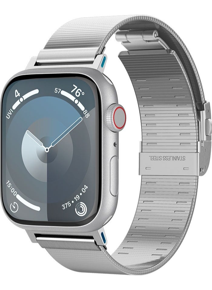 Sleek Link Apple Watch Band for Apple Watch Series 10 42mm, 9/8/7 41mm, SE2/SE/6/5/4 40mm, 3/2/1 38mm Stainless Steel Band Strap Adjustable Stainless Steel Band Strap - Silver