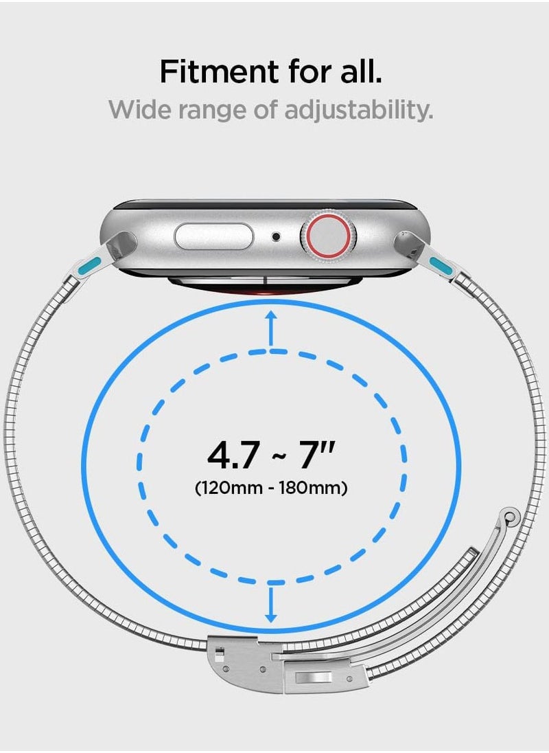 Sleek Link Apple Watch Band for Apple Watch Series 10 42mm, 9/8/7 41mm, SE2/SE/6/5/4 40mm, 3/2/1 38mm Stainless Steel Band Strap Adjustable Stainless Steel Band Strap - Silver