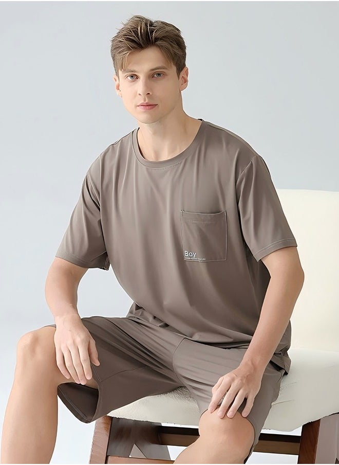 Men's 100% Cotton Soft Lounge Set - Breathable Anti-Bacterial Homewear & Outdoor Casual Short Sleeve T-Shirt + Pants（XXL）