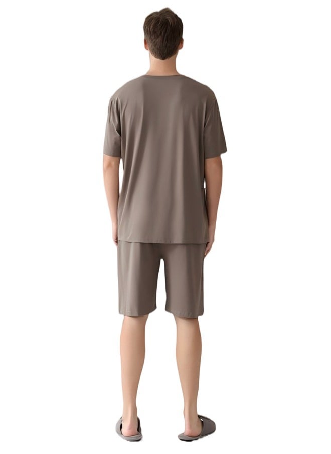 Men's 100% Cotton Soft Lounge Set - Breathable Anti-Bacterial Homewear & Outdoor Casual Short Sleeve T-Shirt + Pants（XXL）