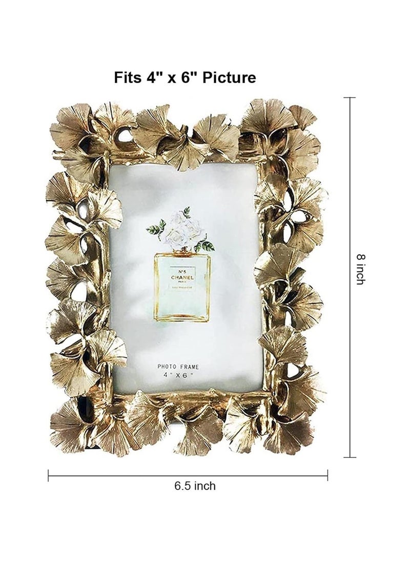 Golden Ginkgo Biloba Photo Frame Resin Photo Frame For Photo Lovers Home Decoration Decorative Gifts Golden Vintage Desktop Display And Wall Hanging Home Decoration