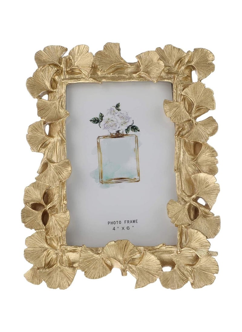 Golden Ginkgo Biloba Photo Frame Resin Photo Frame For Photo Lovers Home Decoration Decorative Gifts Golden Vintage Desktop Display And Wall Hanging Home Decoration