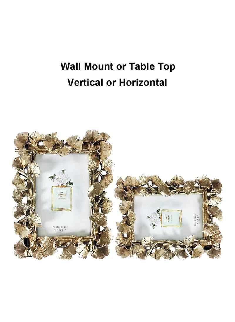 Golden Ginkgo Biloba Photo Frame Resin Photo Frame For Photo Lovers Home Decoration Decorative Gifts Golden Vintage Desktop Display And Wall Hanging Home Decoration