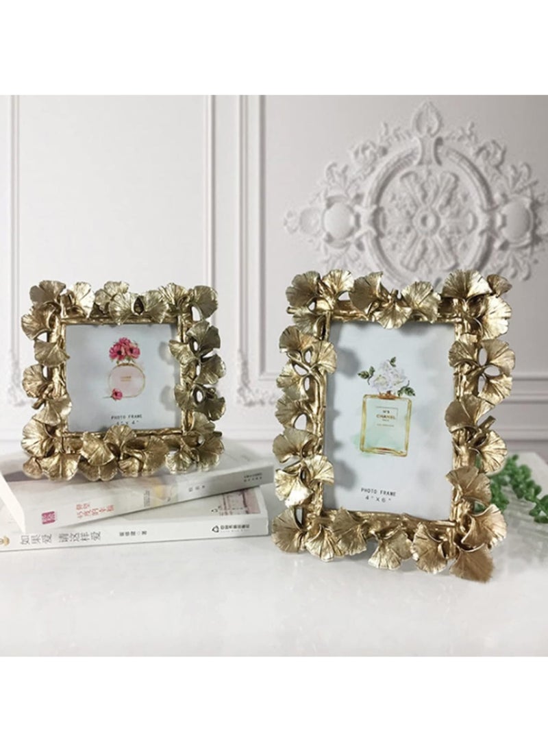 Golden Ginkgo Biloba Photo Frame Resin Photo Frame For Photo Lovers Home Decoration Decorative Gifts Golden Vintage Desktop Display And Wall Hanging Home Decoration