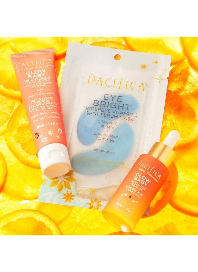 Pacifica Beauty | Glow Baby Vitamin C Trial + Value Kit | 3-Piece Skin Care Gift Set | Travel Friendly | Brightening Face Serum, Face Wash/Cleanser, Under Eye Patches | Glycolic Acid, AHA | Vegan
