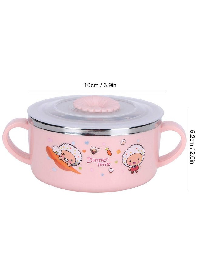 Zerodis 304 Stainless Steel Toddler Bowl, Double Layer Heat Insulation Cartoon Bowl with Lid and Handles Feeding Tableware Dishes Bowl()